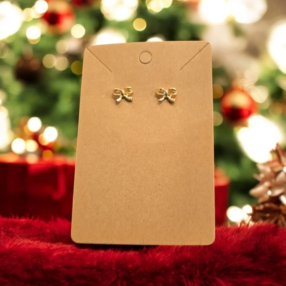 Gold Plated Holiday Bow Holiday Festive Stud Earrings